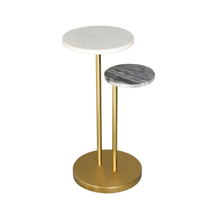 HomeRoots 22 Inch Marble Top Iron Pedestal Side Table Glam Round Accent for Living Room 716247