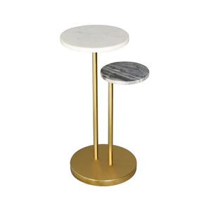 HomeRoots 22 Inch Marble Top Iron Pedestal Side Table Glam Round Accent for Living Room 716247