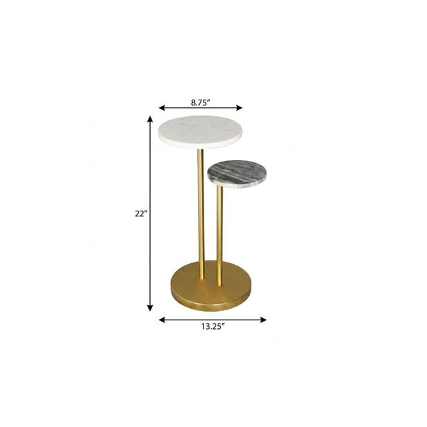 22 Inch Marble Top Iron Pedestal Side Table Glam Round Accent for Living Room
