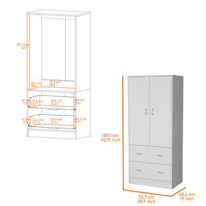 English Elm FM Wenden Wardrobe White – 2 Doors, 2 Drawers & Hanging Rod for Spacious, Durable Bedroom Storage B128S00065