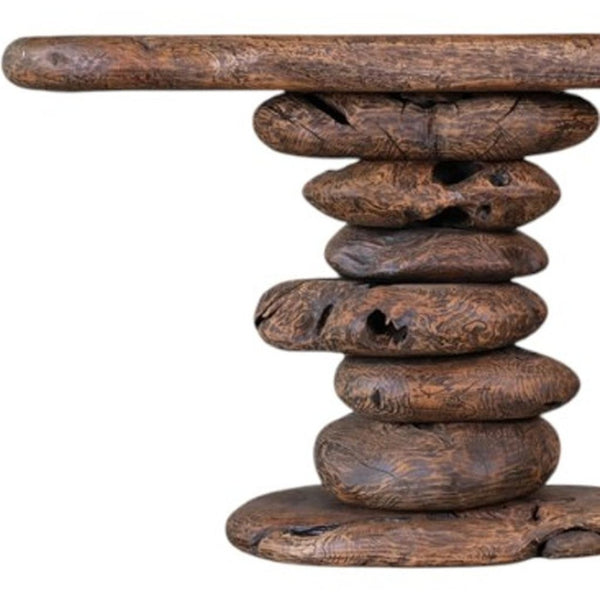HomeRoots 55" Reclaimed Wood and Metal Oval Console Table - Handcrafted Artisanal Design for Any Space 716258