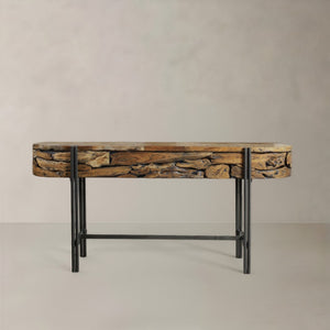 HomeRoots 63" Natural Reclaimed Wood Writing Desk - Handcrafted, Versatile, Chic Design for Home & Office Use 716259