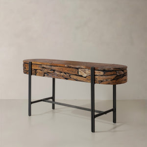 HomeRoots 63" Natural Reclaimed Wood Writing Desk - Handcrafted, Versatile, Chic Design for Home & Office Use 716259