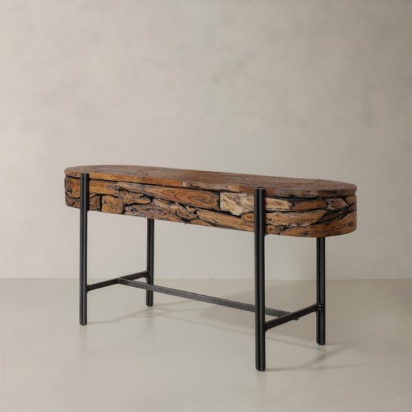 HomeRoots 63" Natural Reclaimed Wood Writing Desk - Handcrafted, Versatile, Chic Design for Home & Office Use 716259