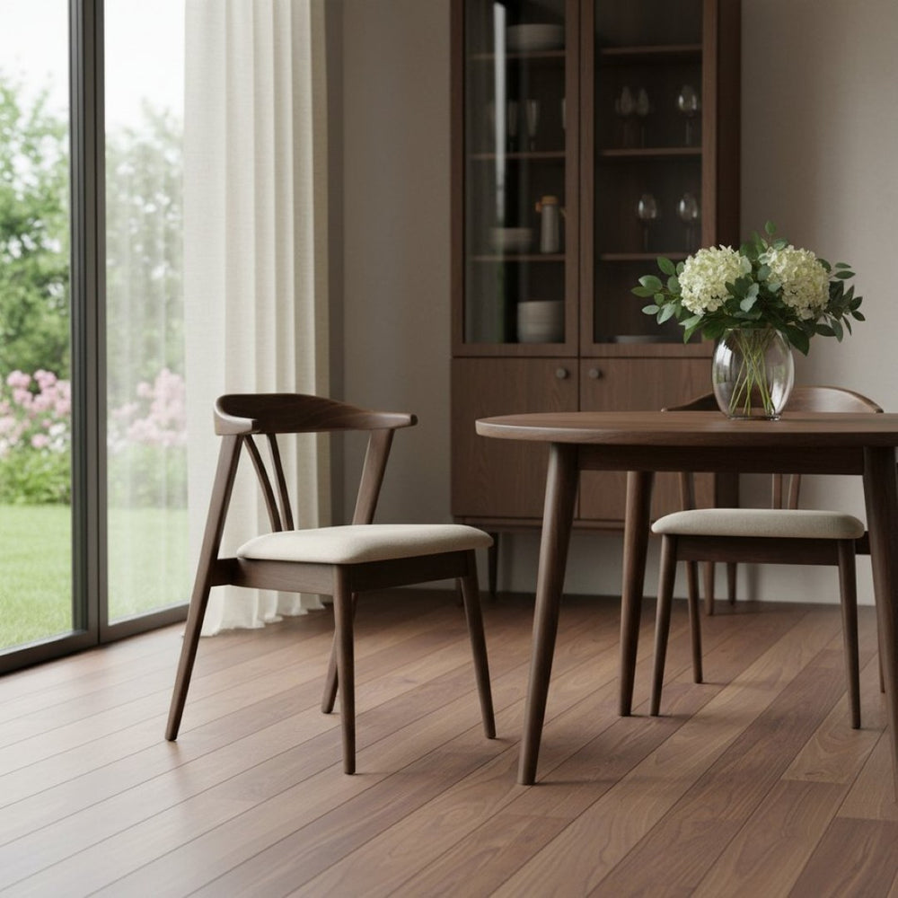 HomeRoots Set of Two Faux Leather Wishbone Back Dining Chairs with Walnut Wood Legs - Stylish Versatile Seating 716261