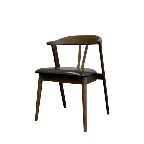 HomeRoots Set of Two Mid-Century Modern Black Faux Leather Side Chairs with Walnut Wood Legs for Stylish Living 716262