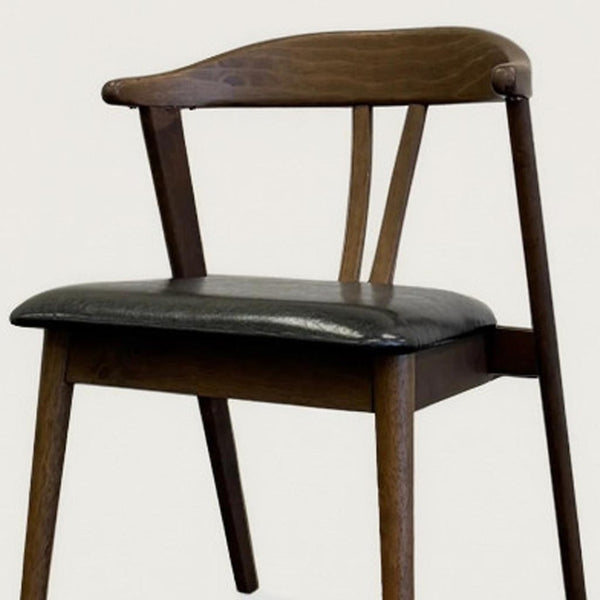 HomeRoots Set of Two Mid-Century Modern Black Faux Leather Side Chairs with Walnut Wood Legs for Stylish Living 716262