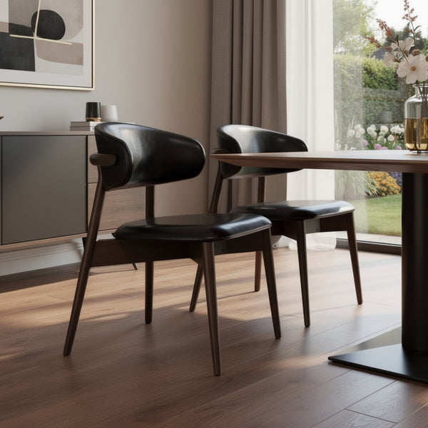 HomeRoots Brown Swivel Dining Arm Chairs Set of 2 - Stylish Faux Leather & Wood, Mid-Century Modern Comfort 716263