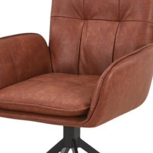 HomeRoots Set of Two Stylish Mid-Century Faux Leather Dining Arm Chairs with Swivel Function and Support 716264