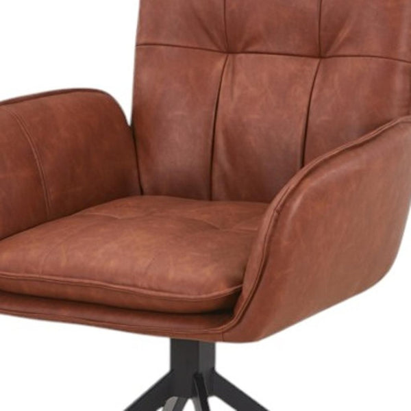 HomeRoots Set of Two Stylish Mid-Century Faux Leather Dining Arm Chairs with Swivel Function and Support 716264