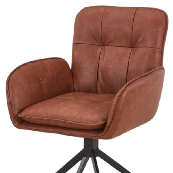 HomeRoots Set of Two Stylish Mid-Century Faux Leather Dining Arm Chairs with Swivel Function and Support 716264