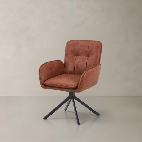 HomeRoots Set of Two Stylish Mid-Century Faux Leather Dining Arm Chairs with Swivel Function and Support 716264