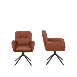 HomeRoots Set of Two Stylish Mid-Century Faux Leather Dining Arm Chairs with Swivel Function and Support 716264