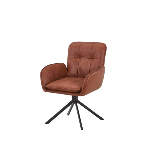 HomeRoots Set of Two Stylish Mid-Century Faux Leather Dining Arm Chairs with Swivel Function and Support 716264