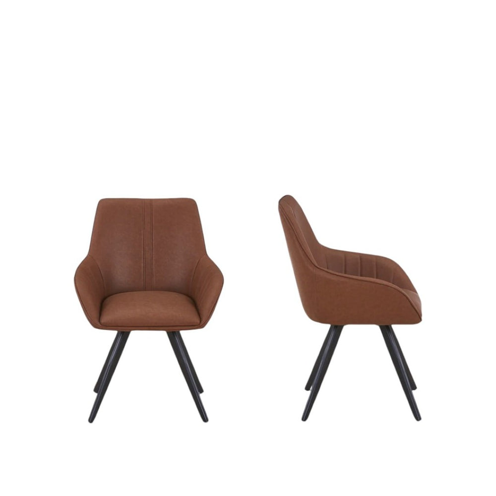 HomeRoots Set of Two Stylish Mid-Century Faux Leather Arm Chairs with Wood Legs for Elegant Seating Solutions 716265