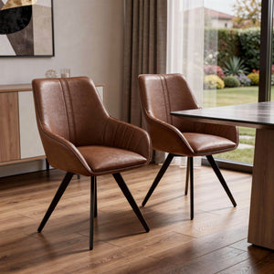 HomeRoots Set of Two Stylish Mid-Century Faux Leather Arm Chairs with Wood Legs for Elegant Seating Solutions 716265