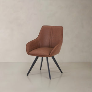 HomeRoots Set of Two Stylish Mid-Century Faux Leather Arm Chairs with Wood Legs for Elegant Seating Solutions 716265