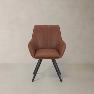 HomeRoots Set of Two Stylish Mid-Century Faux Leather Arm Chairs with Wood Legs for Elegant Seating Solutions 716265