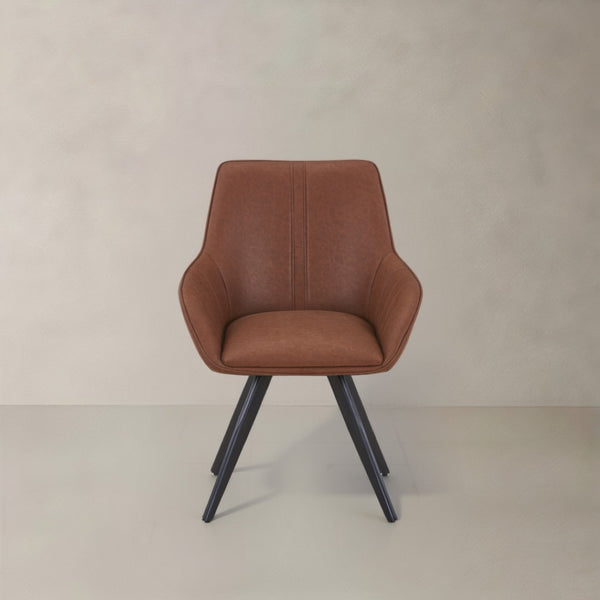 HomeRoots Set of Two Stylish Mid-Century Faux Leather Arm Chairs with Wood Legs for Elegant Seating Solutions 716265