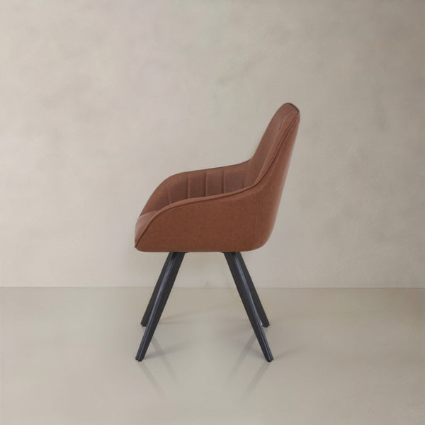 HomeRoots Set of Two Stylish Mid-Century Faux Leather Arm Chairs with Wood Legs for Elegant Seating Solutions 716265