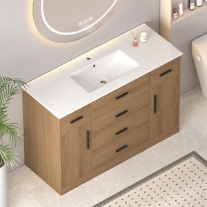 English Elm 48"dark Brown Vanity with 6 Drawers and Soft Close Doors for a Spa Bathroom Light Oak W3133S00026