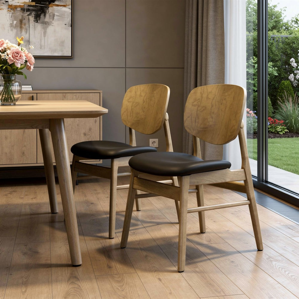 HomeRoots Set of Two Modern Scandinavian Dining Side Chairs in Walnut-Brown Wood & Comfortable Upholstery 716271
