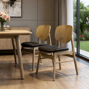 HomeRoots Set of Two Modern Scandinavian Dining Side Chairs in Walnut-Brown Wood & Comfortable Upholstery 716271