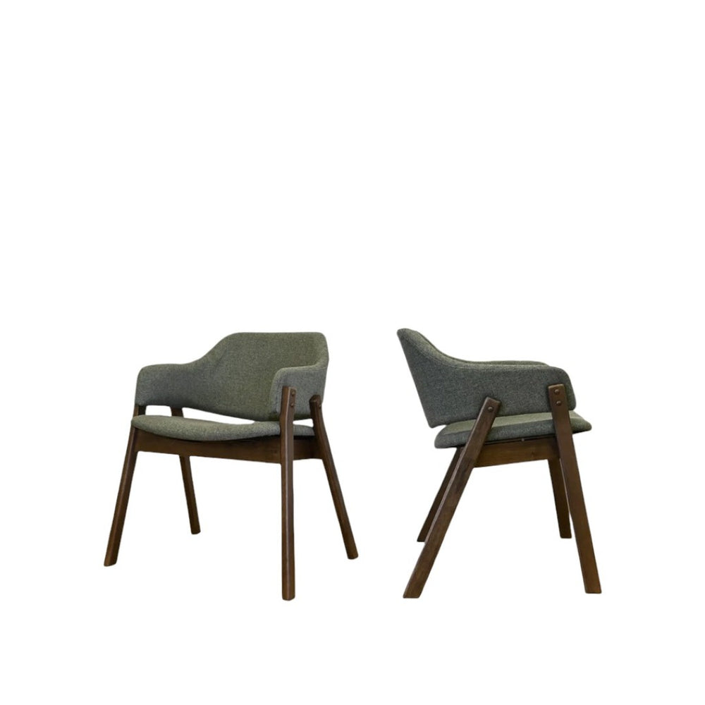 HomeRoots Set of Two Cream and Walnut Mid-Century Dining Arm Chairs - Stylish Accent Seating for Any Space 716274