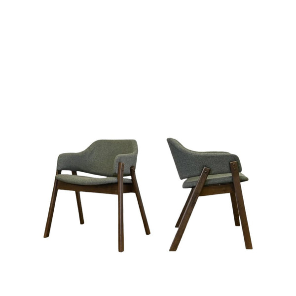 HomeRoots Set of Two Cream and Walnut Mid-Century Dining Arm Chairs - Stylish Accent Seating for Any Space 716274
