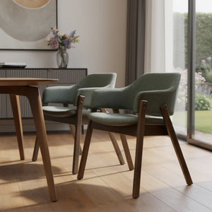 HomeRoots Set of Two Cream and Walnut Mid-Century Dining Arm Chairs - Stylish Accent Seating for Any Space 716274