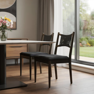 HomeRoots Set of Two Modern Cream Fabric & Walnut Wood Side Chairs with Open Back for Dining & Accent Use 716276