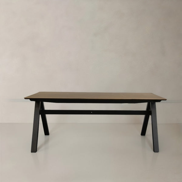HomeRoots 59" Handcrafted Walnut and Black Solid Wood Dining Table - Versatile Seating for 6, Elegant Design! 716282