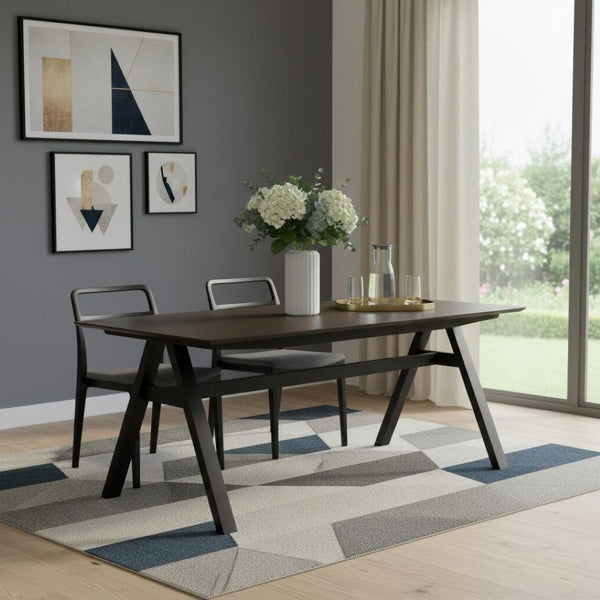 HomeRoots 59" Handcrafted Walnut and Black Solid Wood Dining Table - Versatile Seating for 6, Elegant Design! 716282