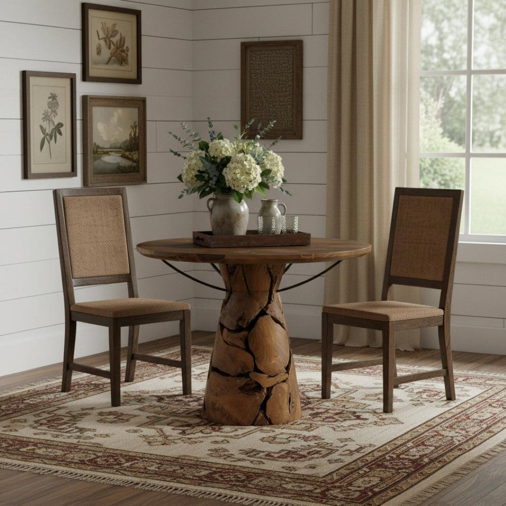 HomeRoots 39" Rustic Reclaimed Wood Round Dining Table with Pedestal Base for Cozy Spaces and Unique Style 716284