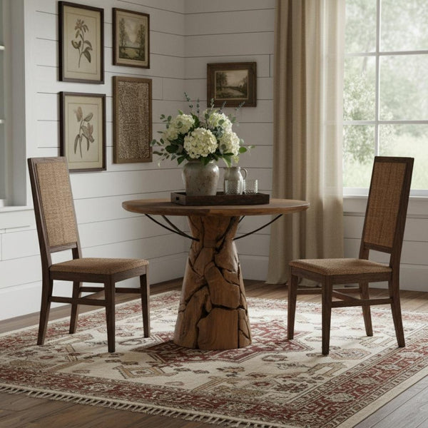 HomeRoots 71" Handcrafted Reclaimed Wood & Rattan Dining Table - Rustic Elegance for Modern Homes, Seats 6 716285