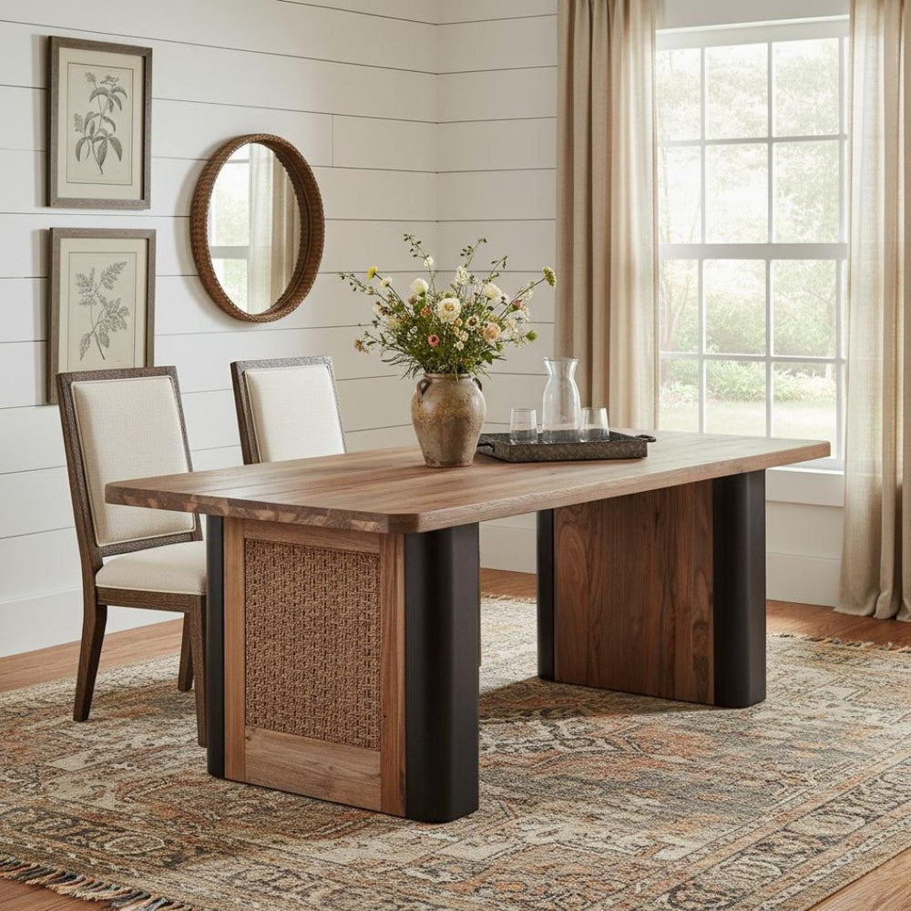 HomeRoots 39" Walnut Brown Round Dining Table with Faceted Pedestal Base - Modern Design for Home & Office 716286