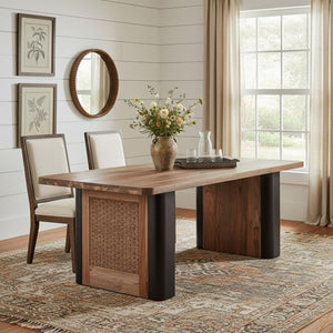 HomeRoots 39" Walnut Brown Round Dining Table with Faceted Pedestal Base - Modern Design for Home & Office 716286