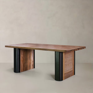 HomeRoots 39" Walnut Brown Round Dining Table with Faceted Pedestal Base - Modern Design for Home & Office 716286