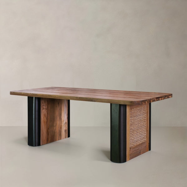 HomeRoots 39" Walnut Brown Round Dining Table with Faceted Pedestal Base - Modern Design for Home & Office 716286