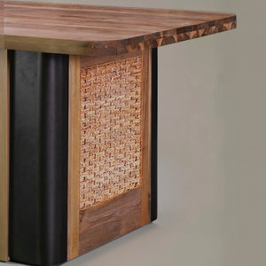 HomeRoots 39" Walnut Brown Round Dining Table with Faceted Pedestal Base - Modern Design for Home & Office 716286