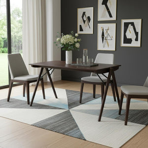 HomeRoots 63" Modern Gray Faux Marble Dining Table with Walnut Wood Base - Stylish Seating for 6 People 716288