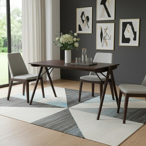 HomeRoots 63" Modern Gray Faux Marble Dining Table with Walnut Wood Base - Stylish Seating for 6 People 716288