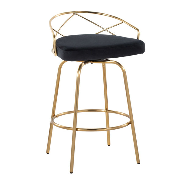 English Elm 26"/art Deco Tufted Velvet Swivel Counterstools with Gold Base for Kitchen Bar Set of 2 B202S02148