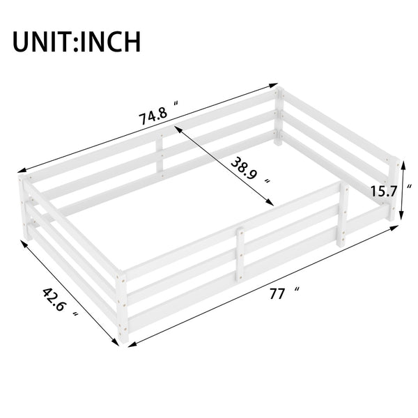 English Elm Twin Montessori Pine Floor Bed with Full Fence Rails for Kids Cozy Bedroom W1820P398987