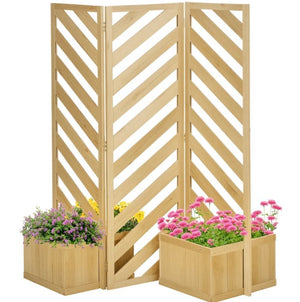 English Elm Freestanding Fir Wood Trellis Privacy Screen with Built-in Planters for Patio Garden T3971P420852