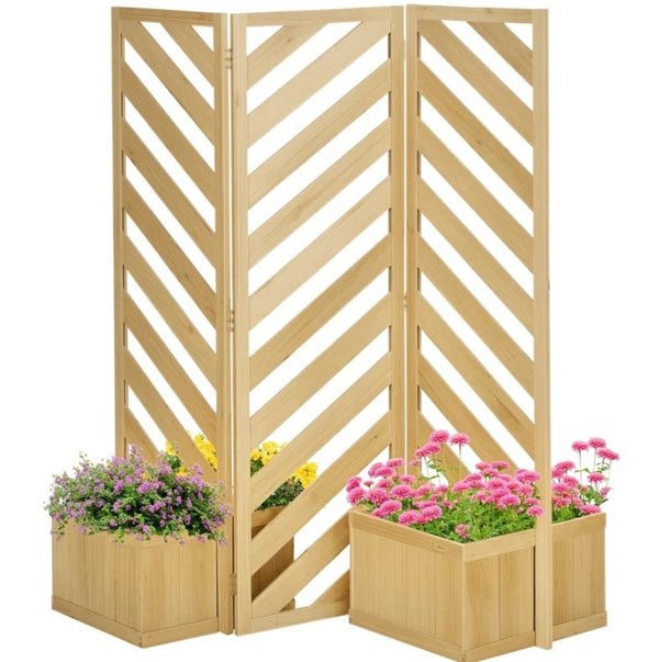 English Elm Freestanding Fir Wood Trellis Privacy Screen with Built-in Planters for Patio Garden T3971P420852