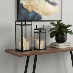 HomeRoots Set of Two Gold Metal Lantern Candle Holders – Elegant Floor Accents for Stunning Decor & Lighting 716304