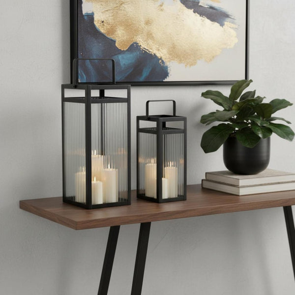 HomeRoots Set of Two Gold Metal Lantern Candle Holders – Elegant Floor Accents for Stunning Decor & Lighting 716304