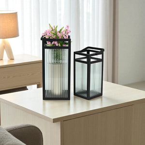 HomeRoots Set of Two Gold Metal Lantern Candle Holders – Elegant Floor Accents for Stunning Decor & Lighting 716304