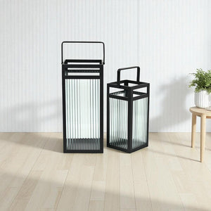 HomeRoots Set of Two Gold Metal Lantern Candle Holders – Elegant Floor Accents for Stunning Decor & Lighting 716304